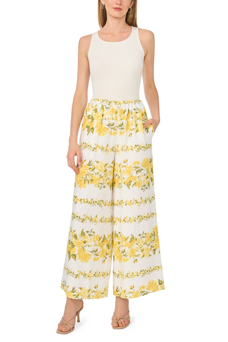 Floral Wide Leg Pants, Alternate, color, ULTRA WHITE