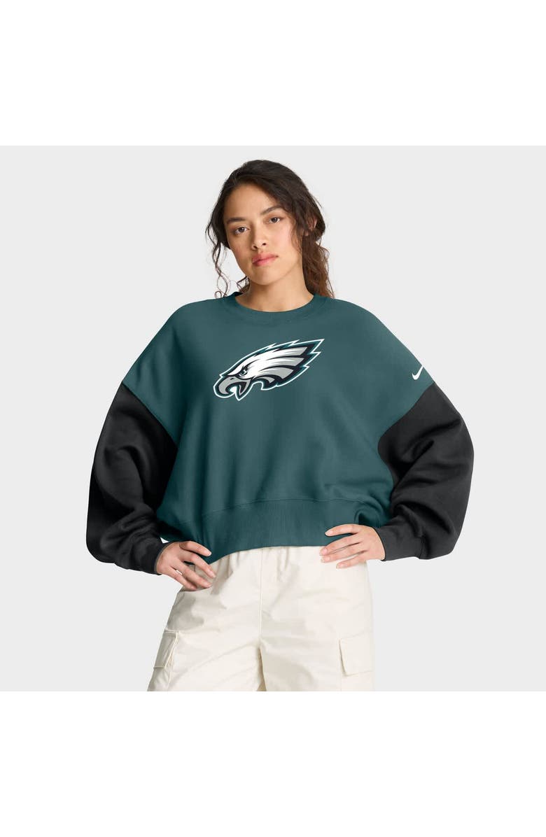 Nike Women's Nike Midnight Green Philadelphia Eagles Oversized Color-Block Pullover Sweatshirt, Alternate, color,