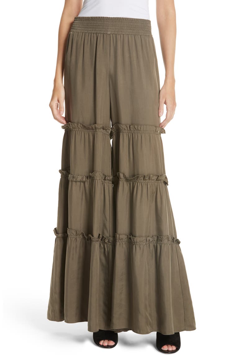 Avery Ruffle Tier Pants, Main, color, OLIVE