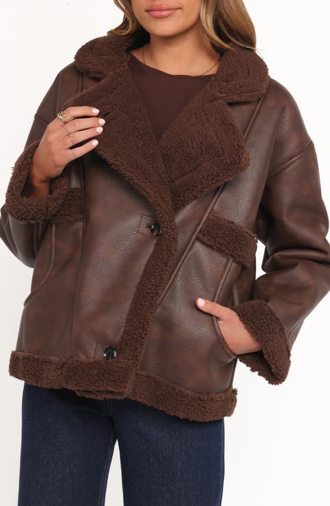 Faux Leather & Faux Shearling Car Coat