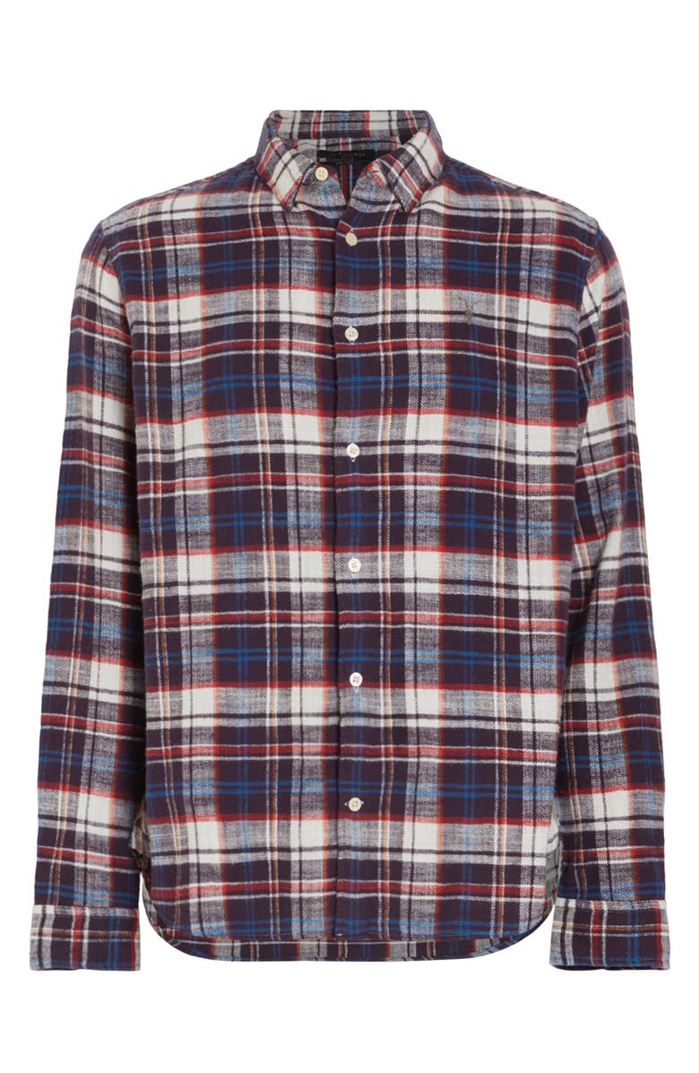 AllSaints Lakeshort Plaid Flannel Button-Up Shirt, Alternate, color, 