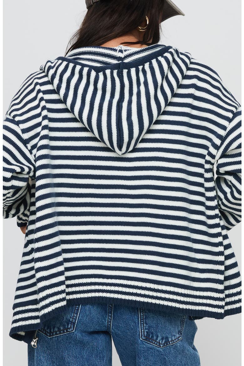 Brienna Oversize Stripe Zip Hoodie, Alternate, color, NAVY