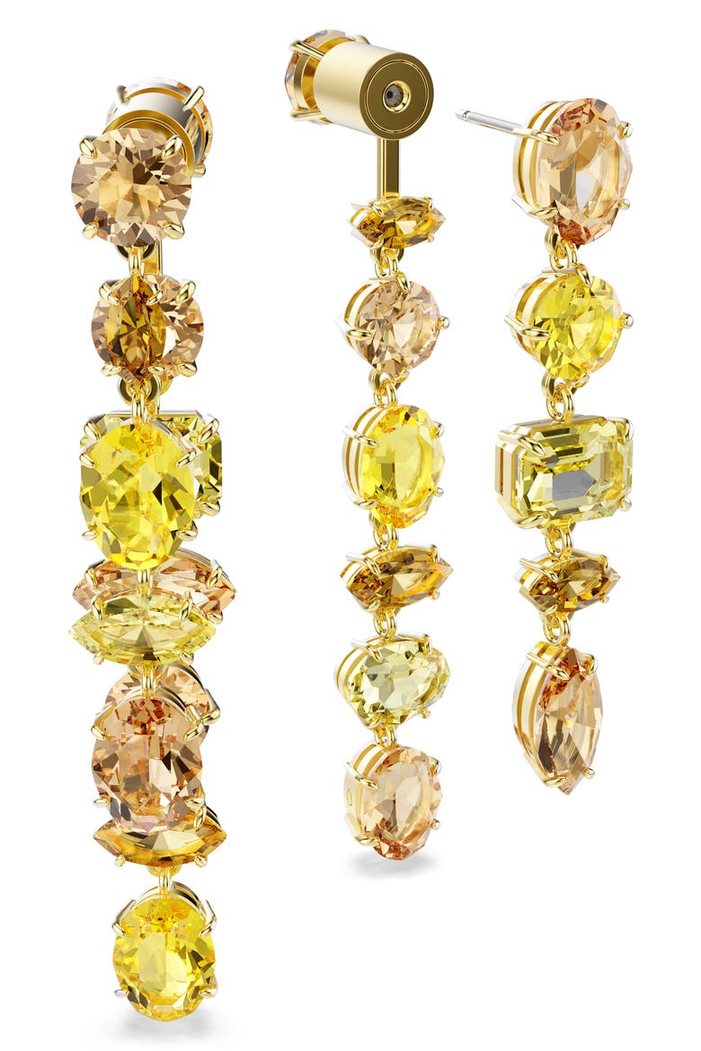 Gema Mixed Cut Crystal Front/Back Earrings, Alternate, color, GOLD