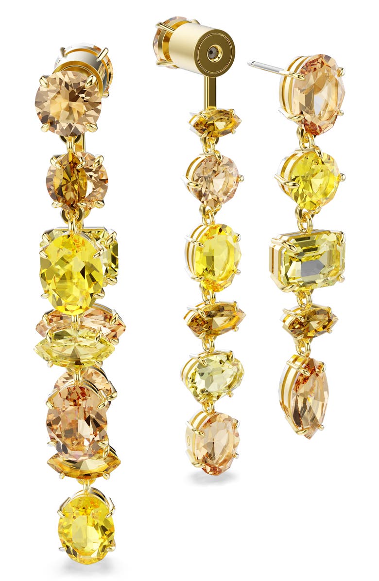 Swarovski Gema Mixed Cut Crystal Front/Back Earrings, Alternate, color, Gold