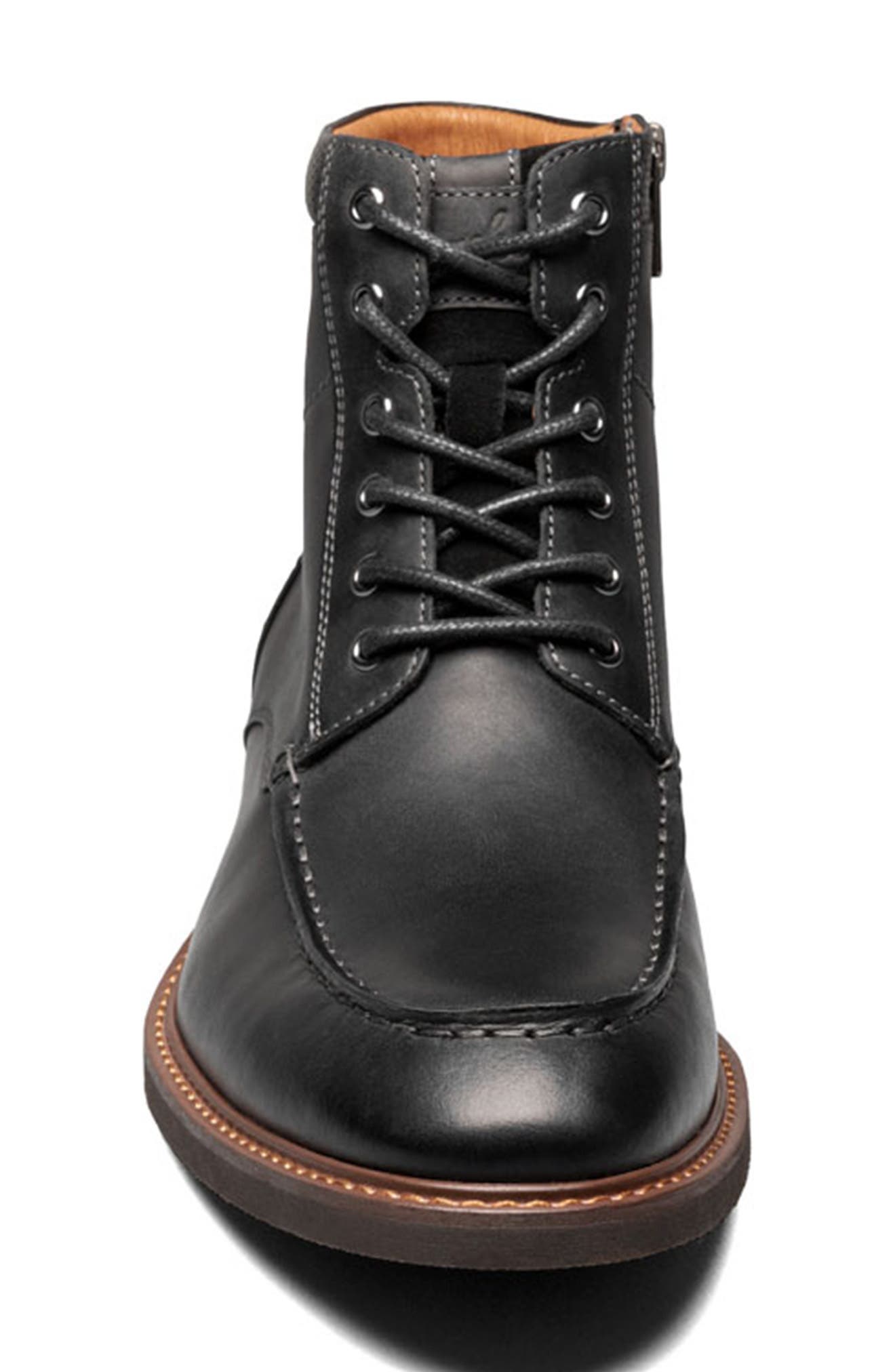 Chalet Leather Moc Toe Side Zip Boot, Alternate, color, BLACK CH