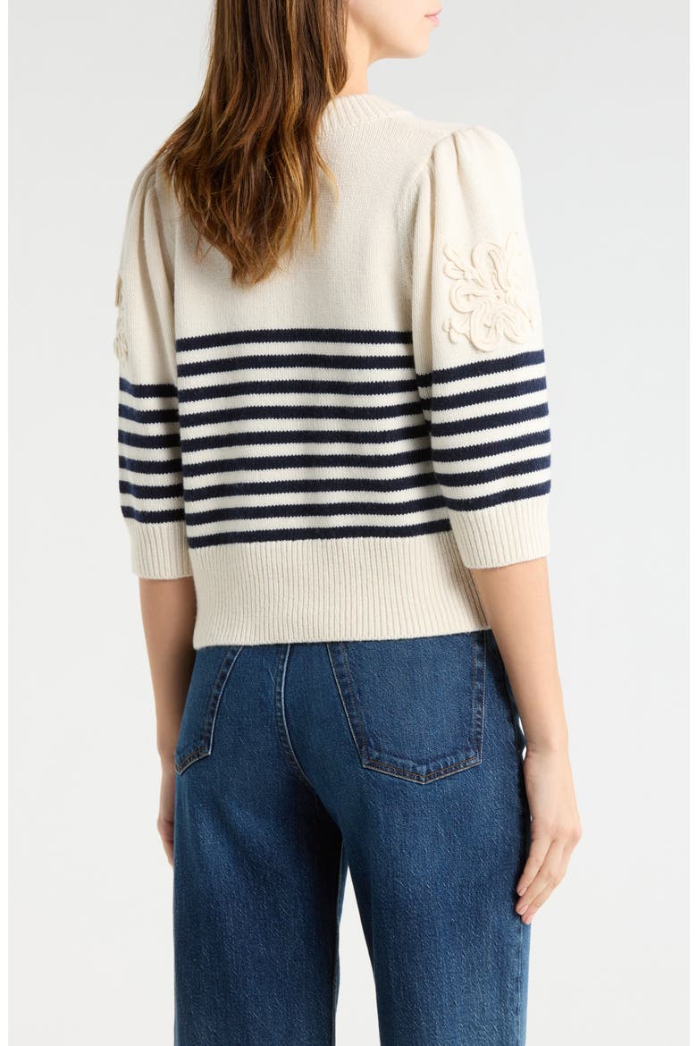Martha Placed Stripe Floral Appliqué Sweater, Alternate, color, IVORY NAVY FLORAL STRIPE