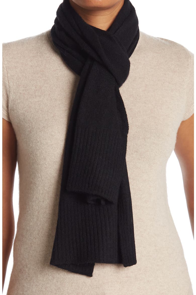 Solid Cashmere Knit Scarf, Main, color, BLACK