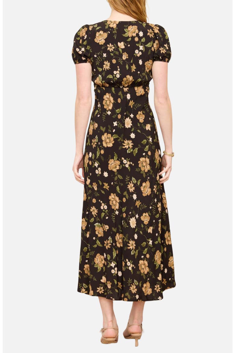 Floral Puff Sleeve Midi Dress, Alternate, color, BLACK MULTI