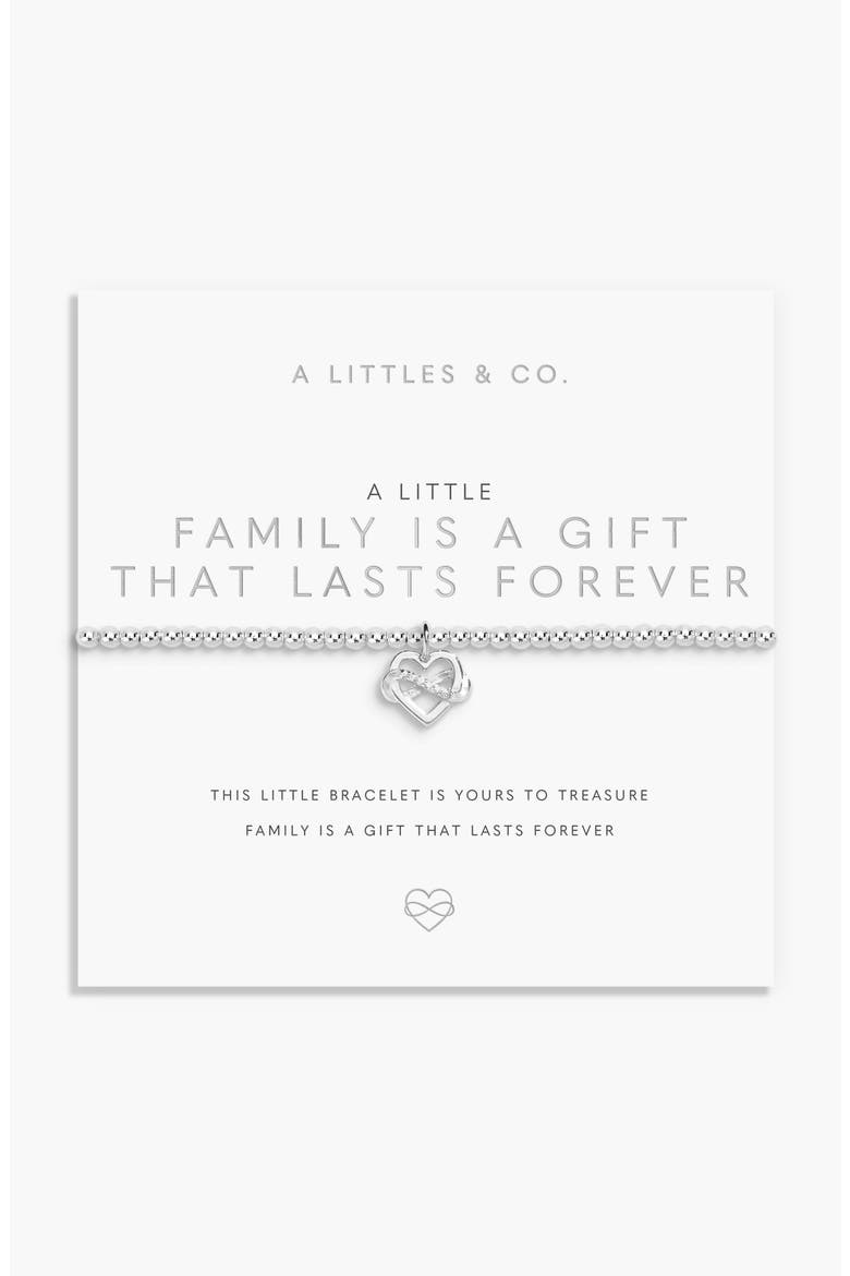 A Little 'Family Is A Gift That Lasts Forever' Bracelet In Silver Plating, Main, color, Metallic Silver