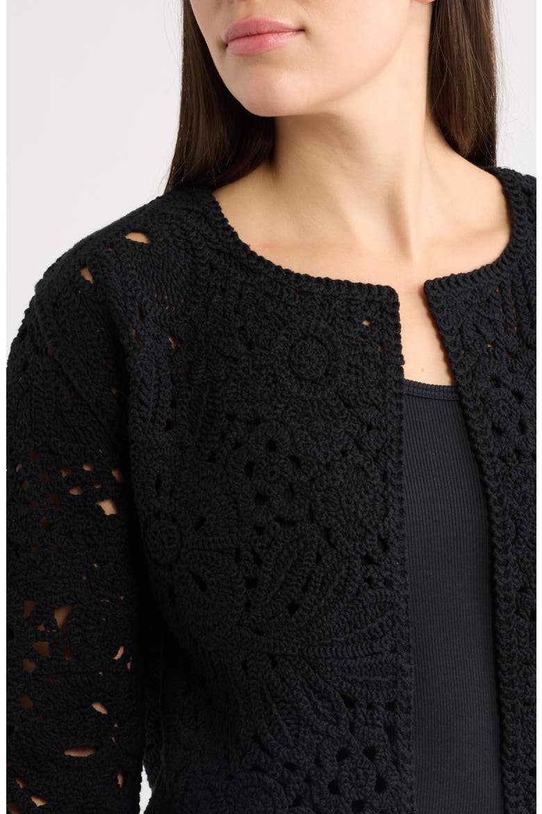 Openwork Floral Cotton Cardigan, Alternate, color, ANNE BLACK