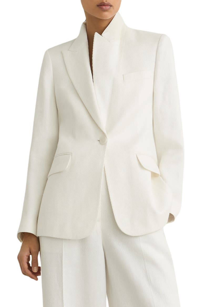 Alyx Texture One-Button Linen Blend Blazer, Main, color, WHITE