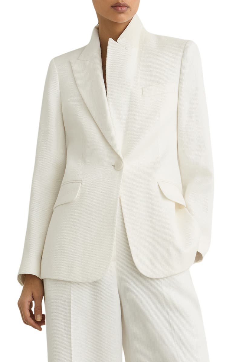 Reiss Alyx Texture One-Button Linen Blend Blazer, Main, color, White