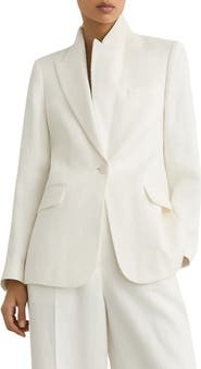 Reiss Alyx Texture One-Button Linen Blend Blazer