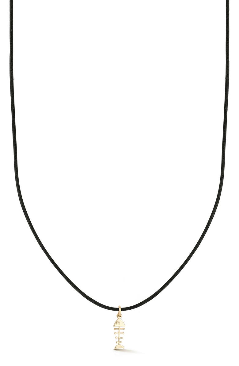 Ember Fine Jewelry 14K Gold Fishbone Pendant Cord Necklace, Main, color, Gold