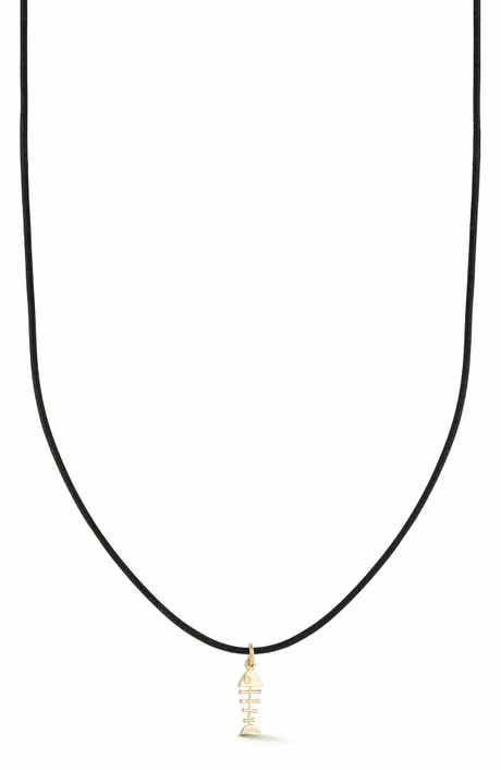 Ember Fine Jewelry 14K Gold Fishbone Pendant Cord Necklace