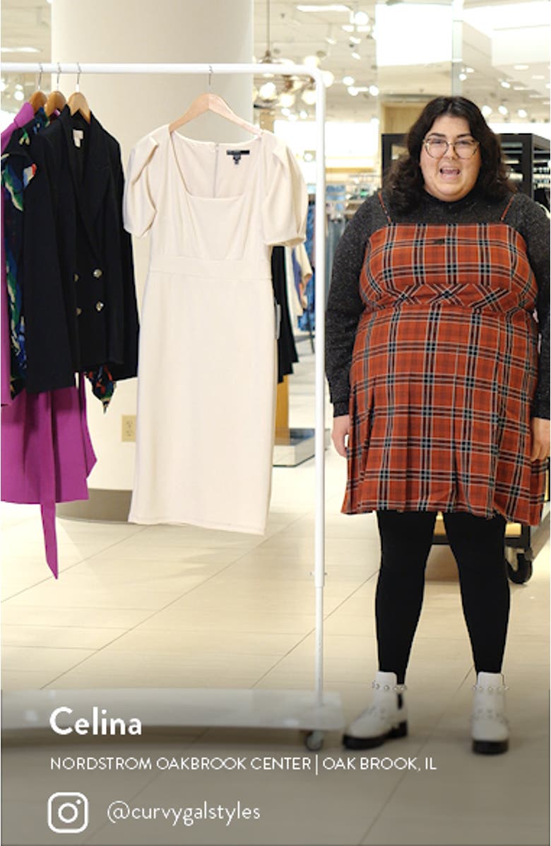 Puff Sleeve Midi Sheath Dress, sales video thumbnail