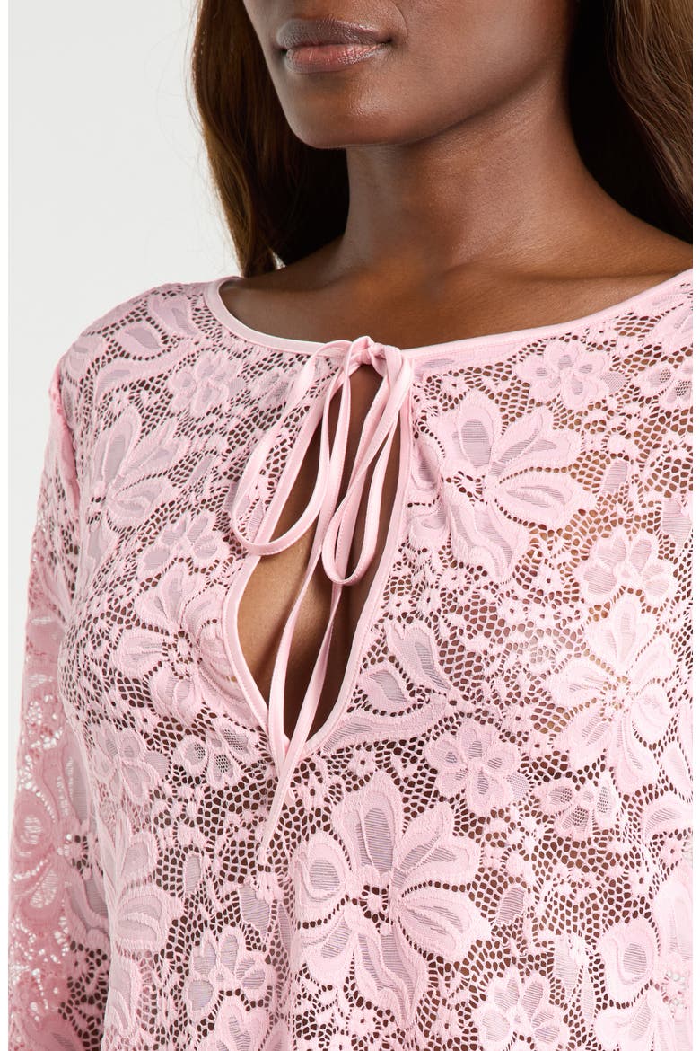 Embroidered Flower Long Sleeve Chemise, Alternate, color, PETAL PINK