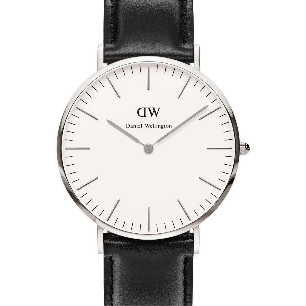 Daniel Wellington 'Classic Sheffield' Leather Strap Watch, 40mm in Silver/white/silver  product
