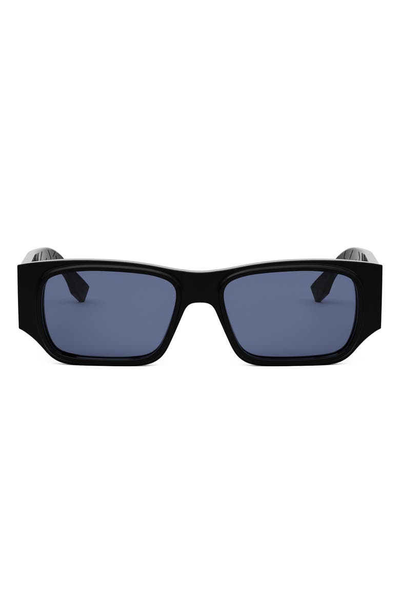 Fendi FF Squared 54mm Rectangular Sunglasses, Main, color, Shiny Black / Blue