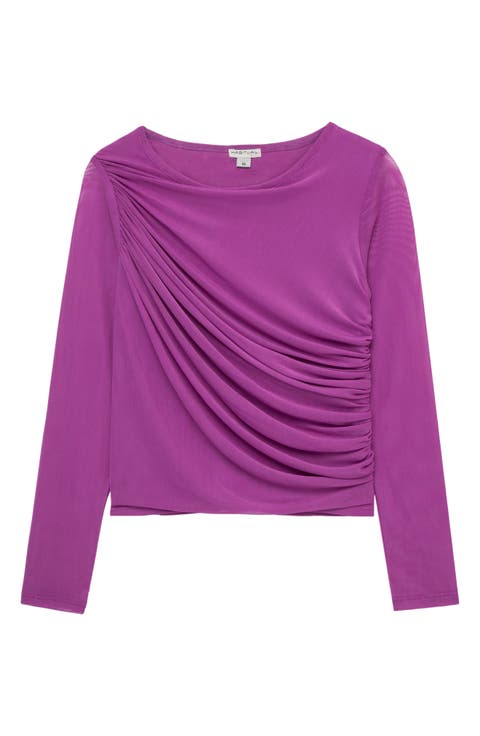 Kids' Ruched Long Sleeve Mesh Top (Big Kid)