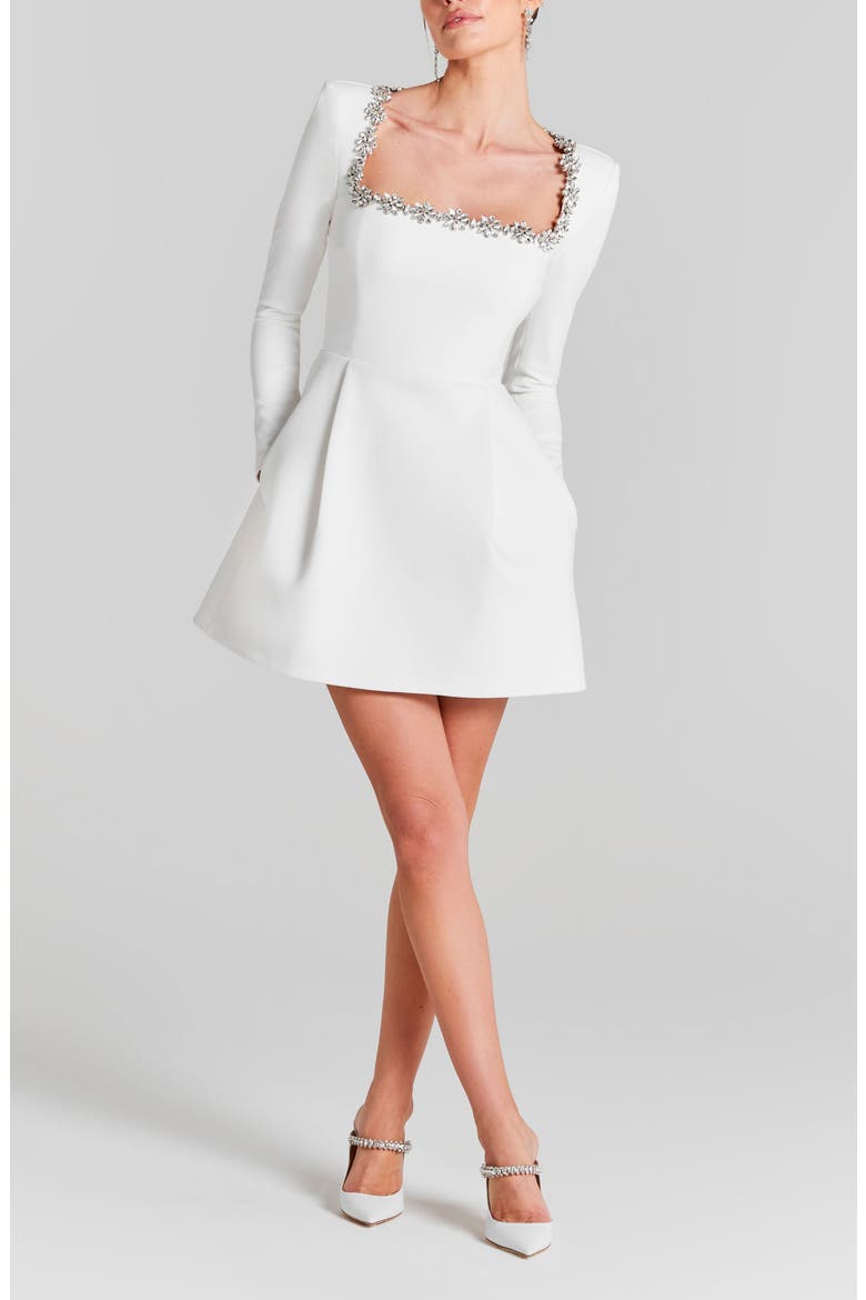 Kimberly Rhinestone Long Sleeve Minidress, Main, color, WHITE