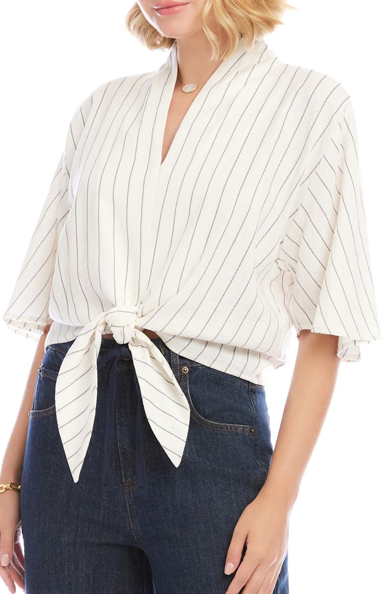 Karen Kane Flare Sleeve Tie Front Top, Alternate, color, Cream