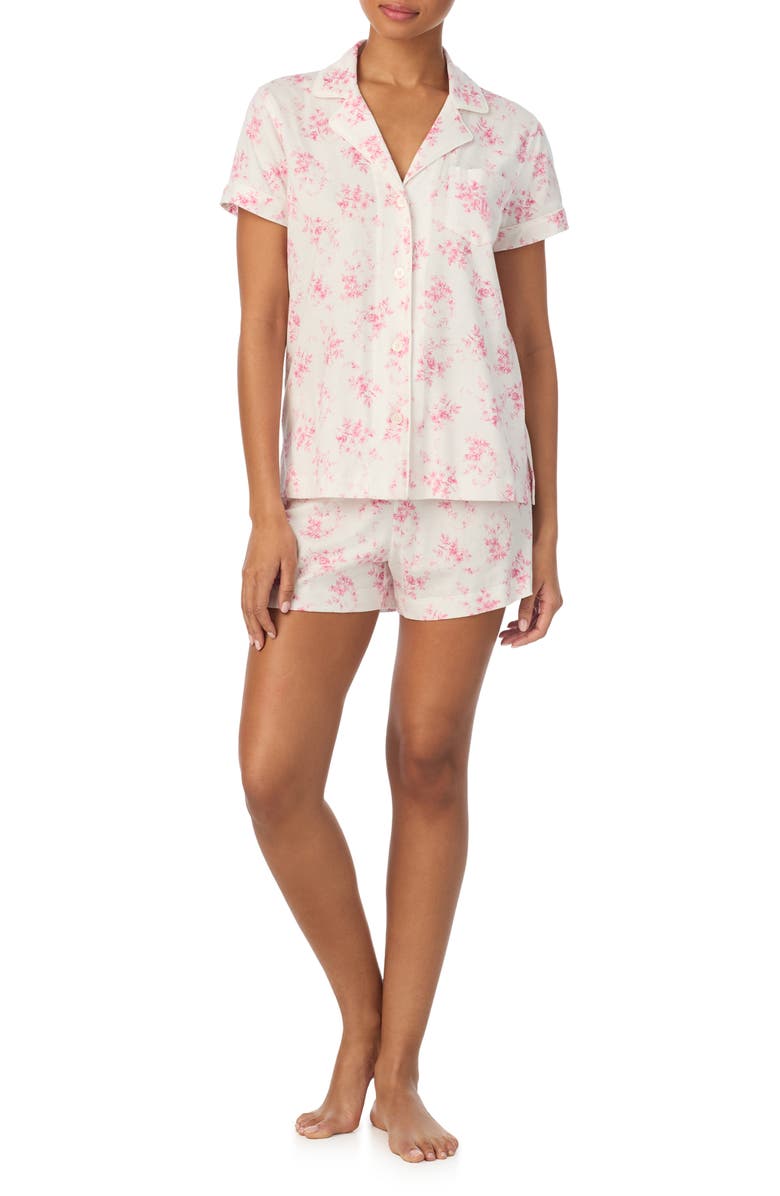 Lauren Ralph Lauren Print Cotton Blend Boxer Pajamas, Main, color, Ivory Floral