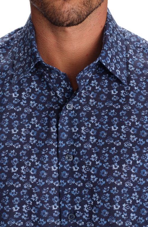 Studio Garnet Los Angeles Floral Print Short Sleeve Cotton Button-up Shirt In Navy