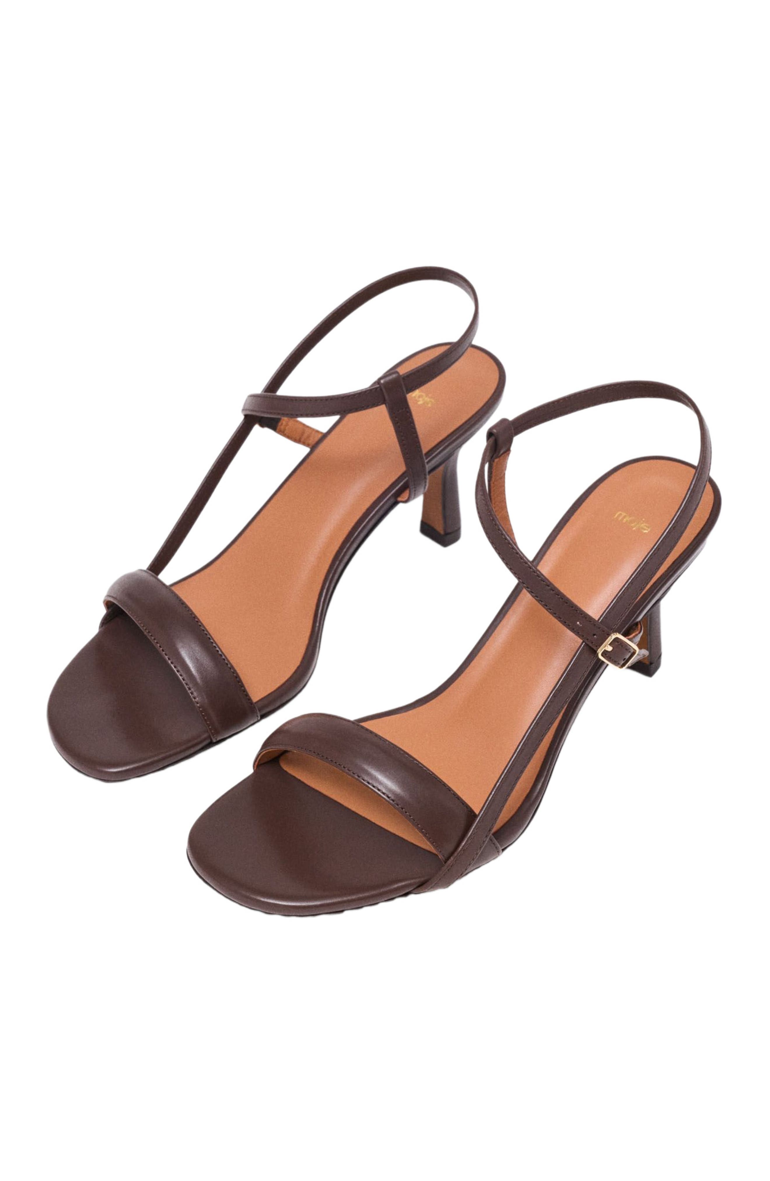Strappy leather sandals, Alternate, color, Brown