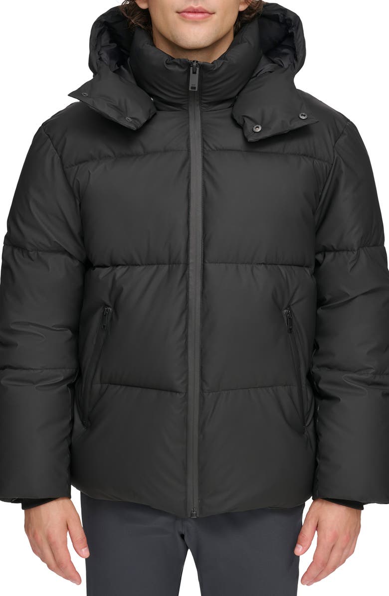 DKNY Rubberized Front Zip Puffer Jacket, Main, color,