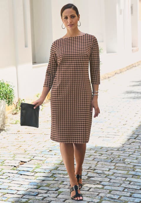 Stretch Cotton Boatneck Shift Dress (Plus Available)