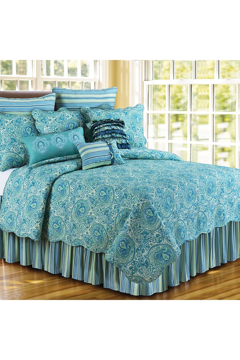 Oceana Paisley Ruffled Throw Pillow, 16" x 16", Alternate, color, Blue