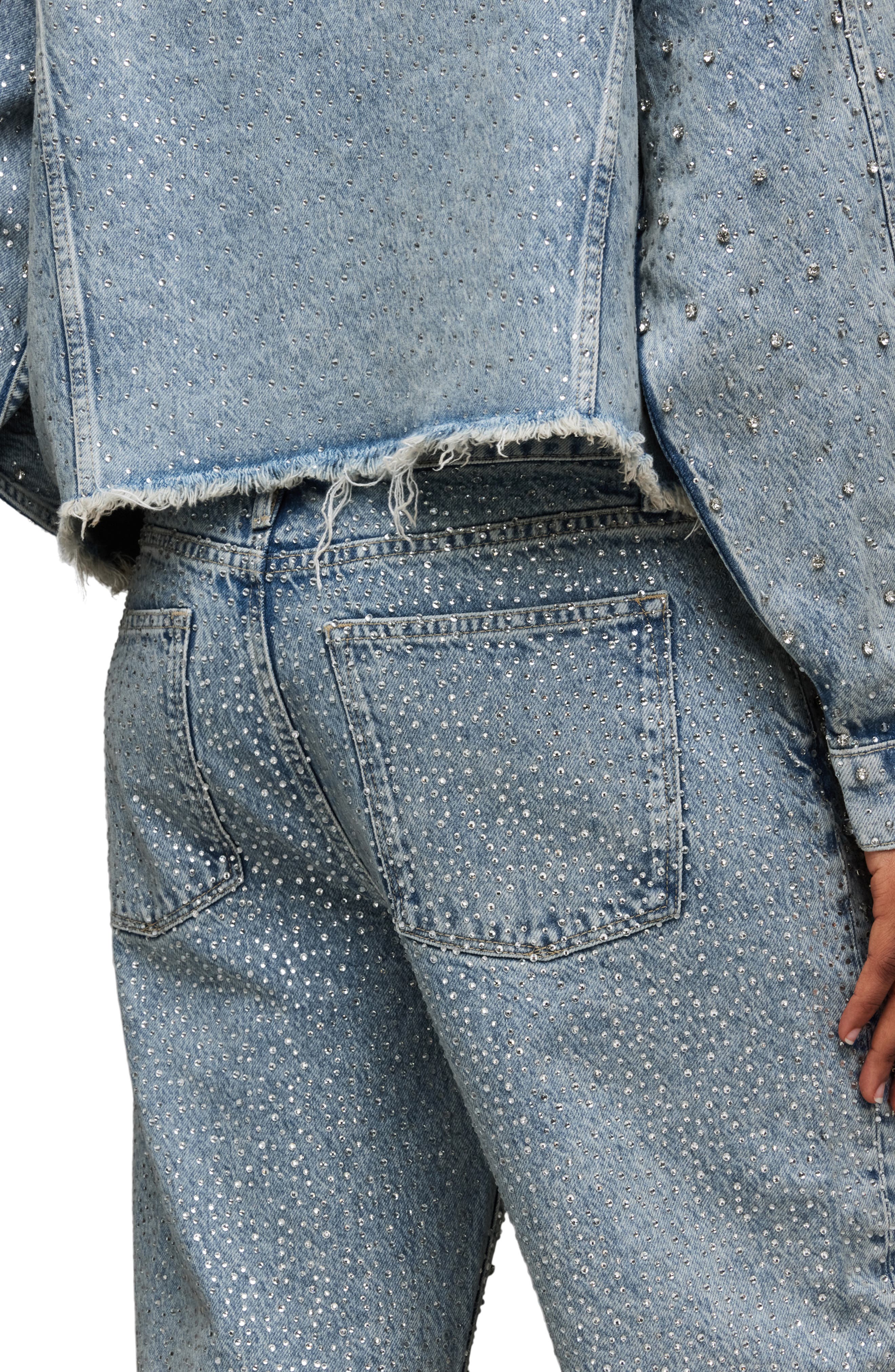 Wendel Crystal Fray Hem Straight Leg Jeans - image 2