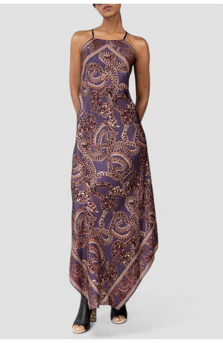 Monzlapur Silk Snake Scarf Maxi Dress, Main, color, Vino X Purple