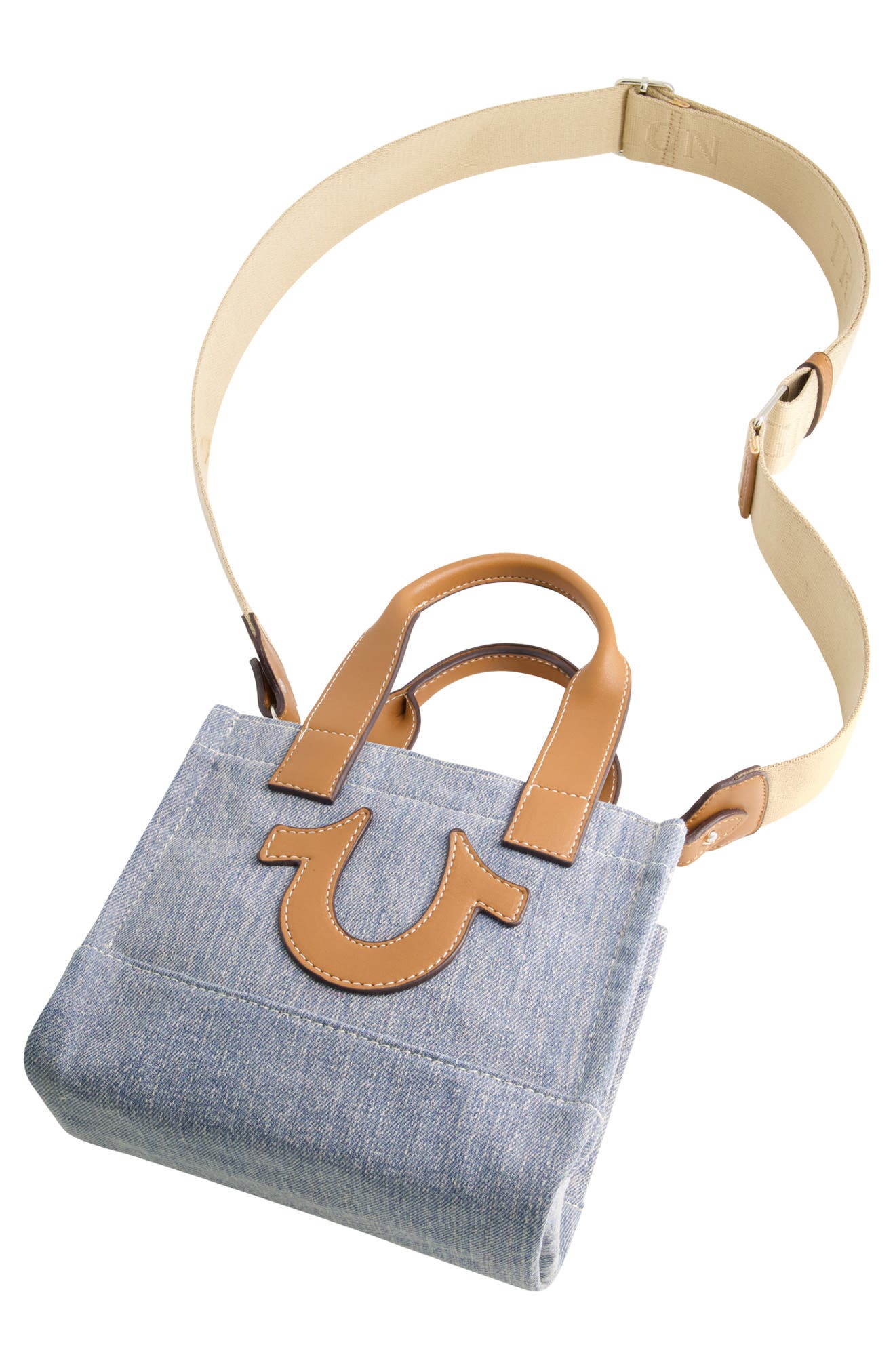 True Religion TR Mini Denim Tote Bag, Alternate, color, Light Blue