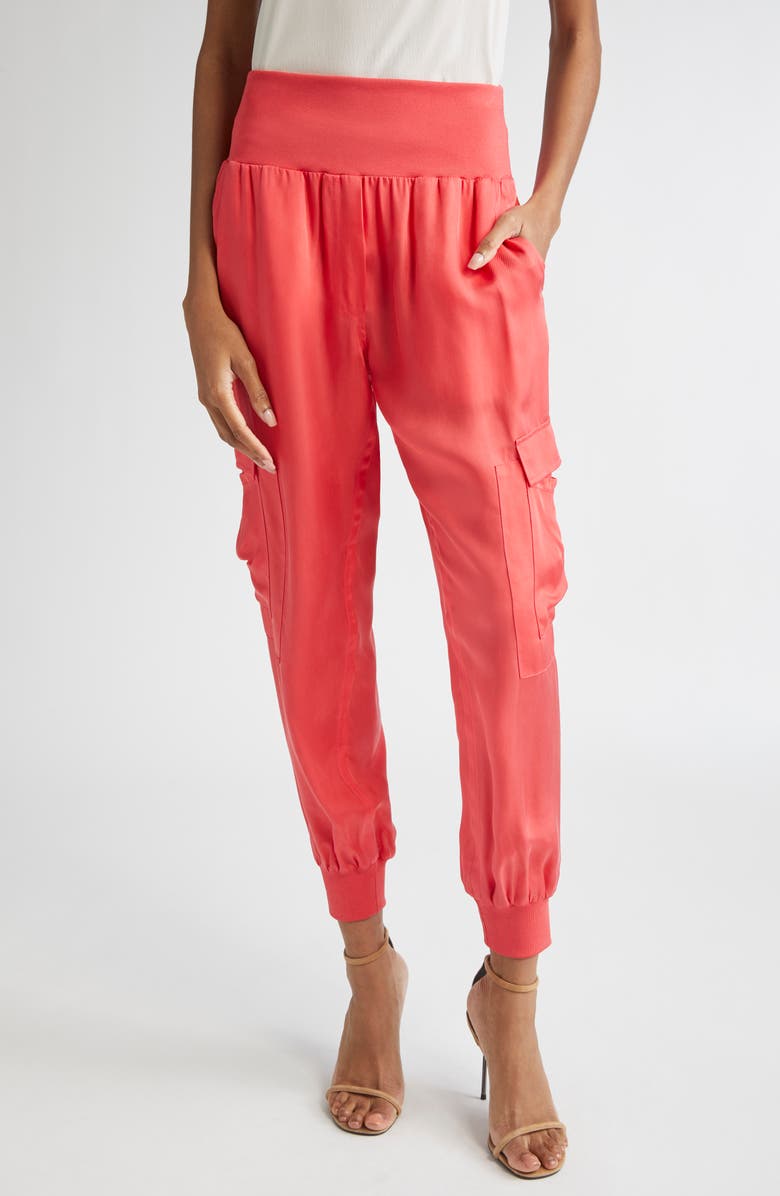 Cinq à Sept Giles Cupro Crop Cargo Joggers, Main, color, Cherry Lemon