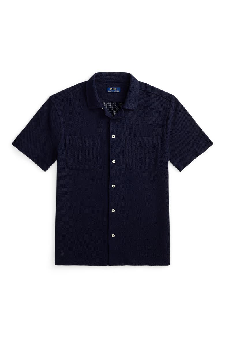 Textured Pointelle Linen Camp Shirt, Alternate, color, CRUISE NAVY