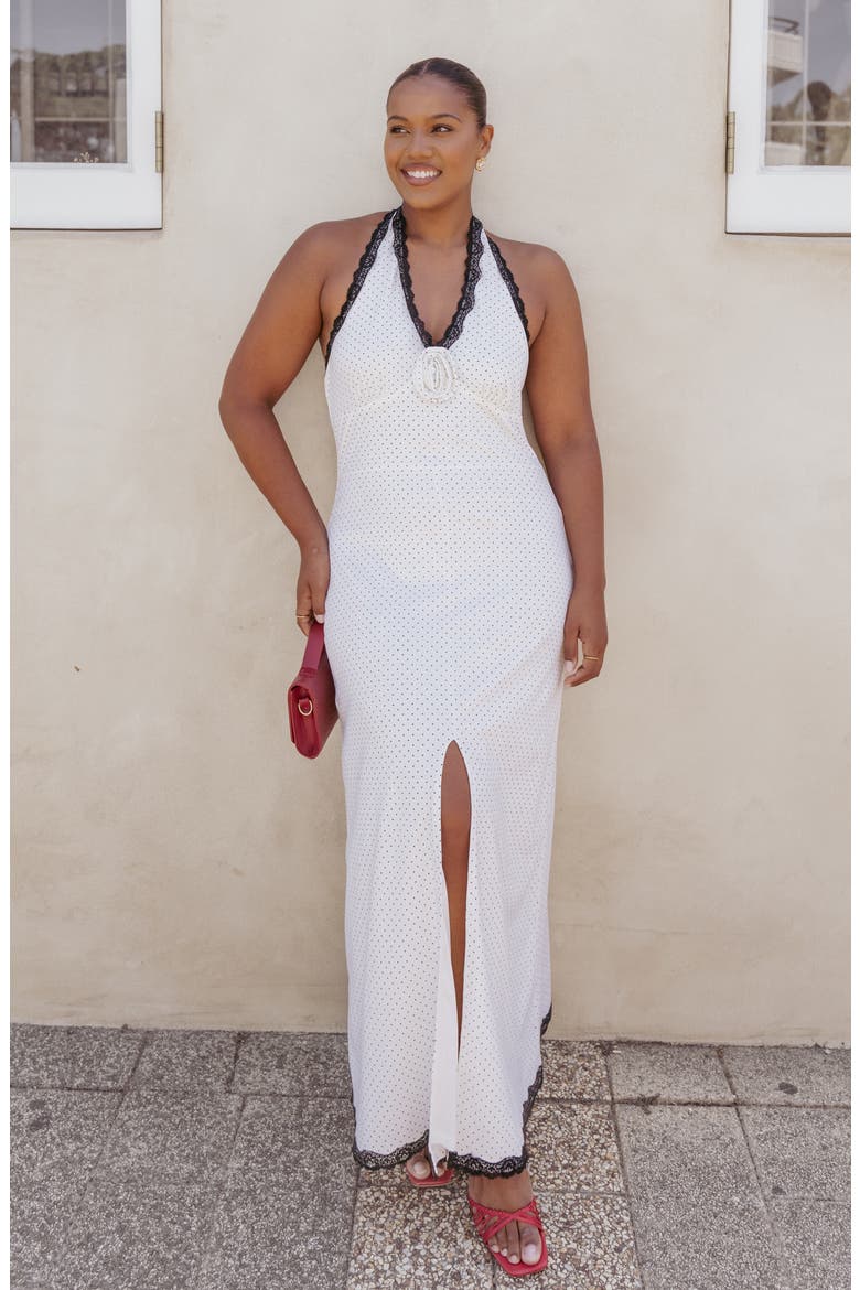 Conrad Halter Maxi Dress, Alternate, color, WHITE POLKA DOT