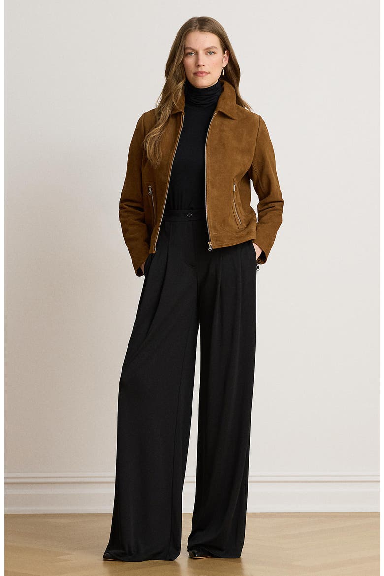 Leather Zip Front Jacket, Alternate, color, VICUNA