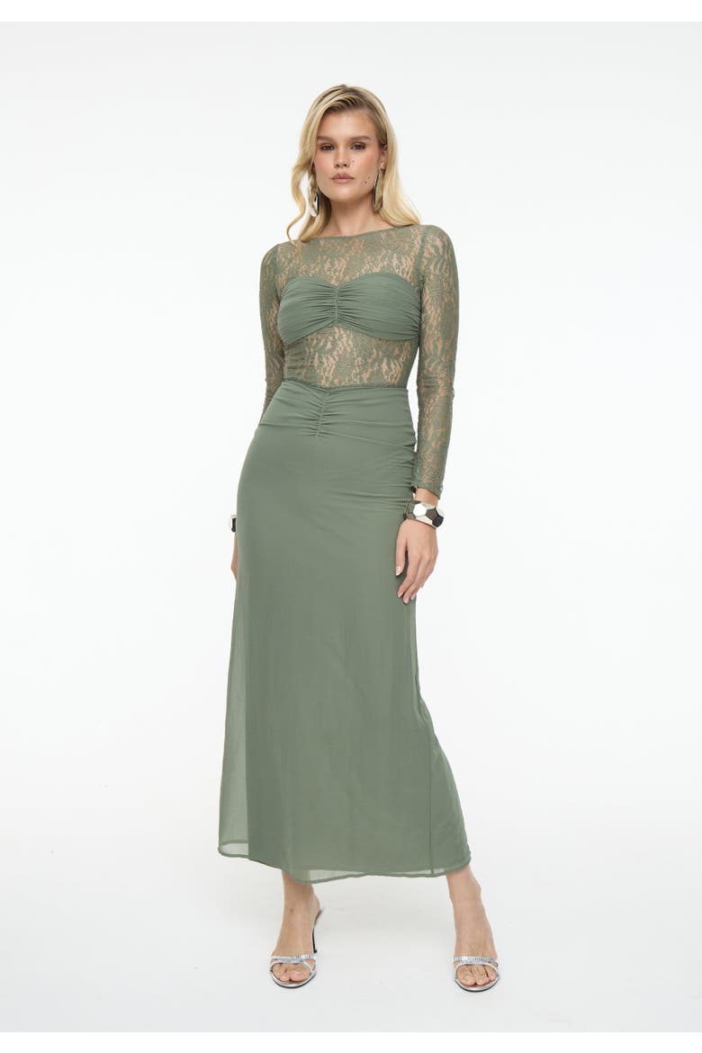 Chiffon Maxi Dress With Ruched detailing, Alternate, color, GREEN