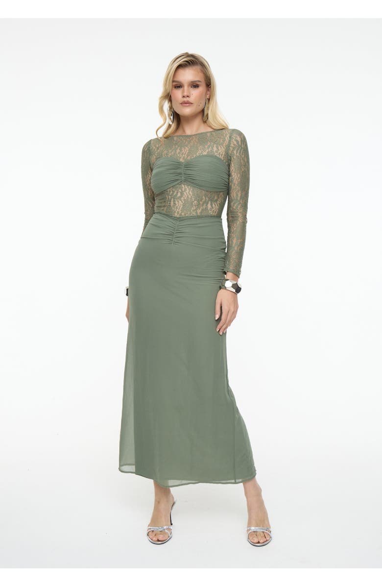 BEAUUT Chiffon Maxi Dress With Ruched detailing, Alternate, color, Green