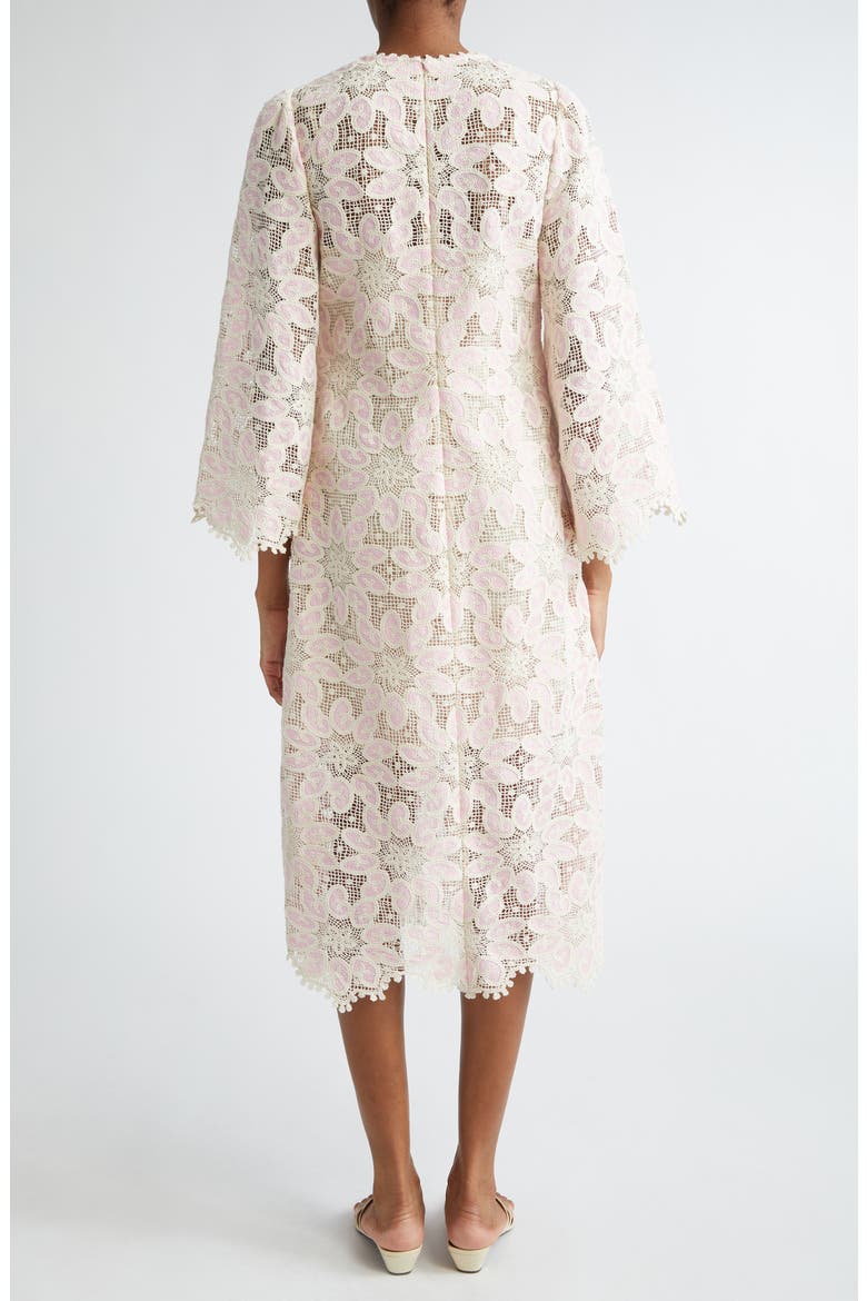 Ottie Long Sleeve Guipure Lace Cotton Blend Midi Dress, Alternate, color, CREAM/ PINK