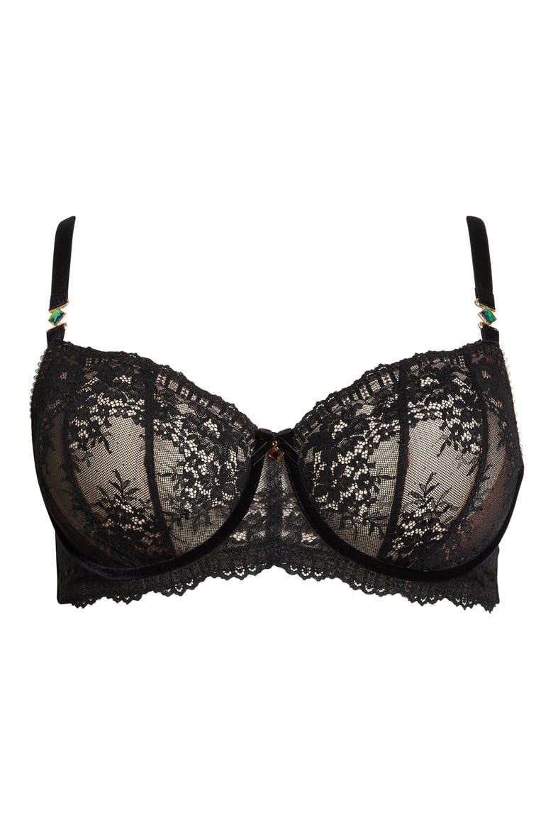 Floradora Curve Embroidered Underwire Balconette Bra, Alternate, color, BLACK