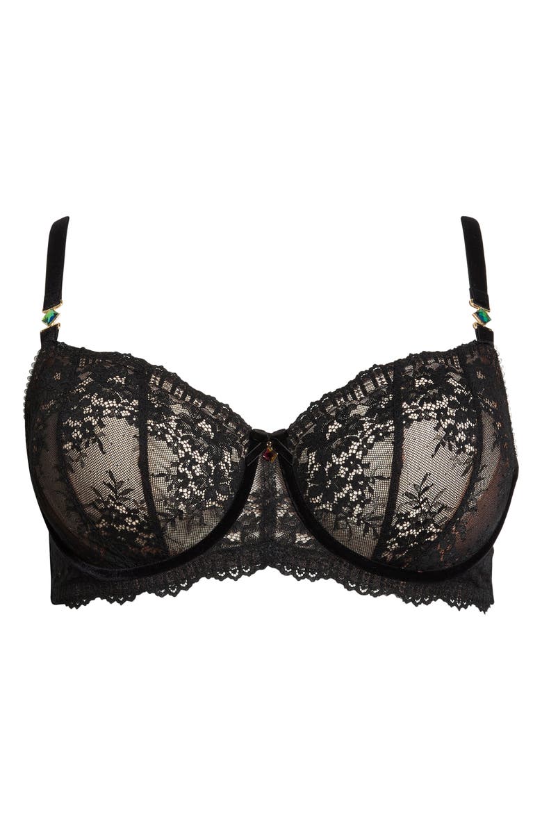Dita Von Teese Floradora Curve Embroidered Underwire Balconette Bra, Alternate, color, Black