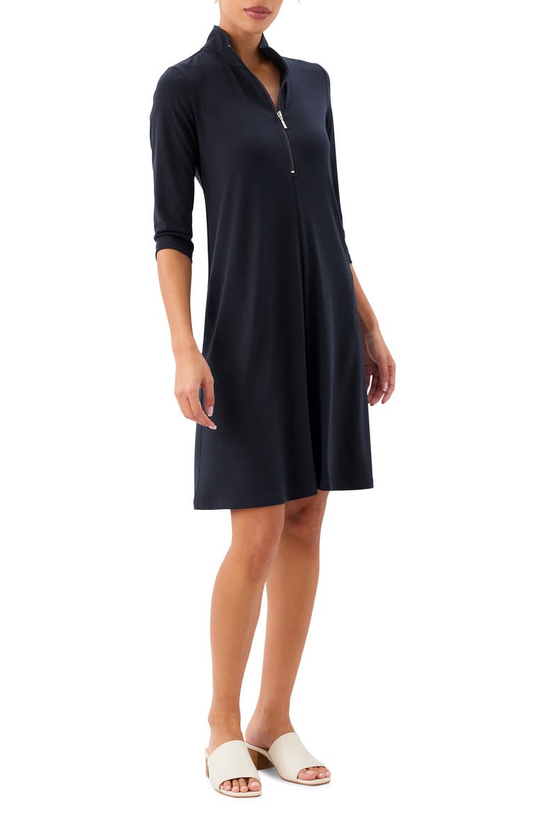Half Zip Travel Jersey Dress, Alternate, color, BLACK