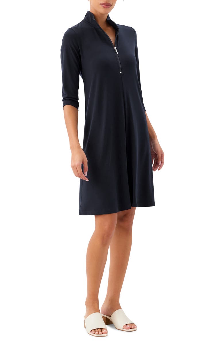 Karen Kane Half Zip Travel Jersey Dress, Alternate, color, Black