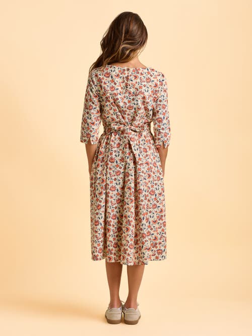 Brakeburn Beech 3/4 Sleeve Waist Tie Midi Dress In White