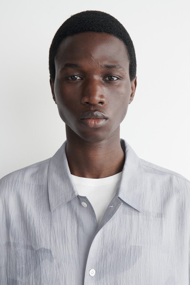 Textured Drawstring-hem Shirt, Alternate, color, BLUE / PRINTED