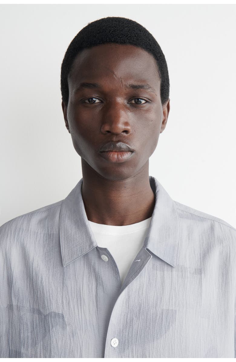 COS Textured Drawstring-hem Shirt, Alternate, color, Blue / Printed