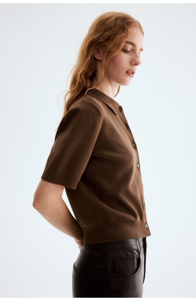 H&M Collared Cardigan, Main, color, Dark Brown